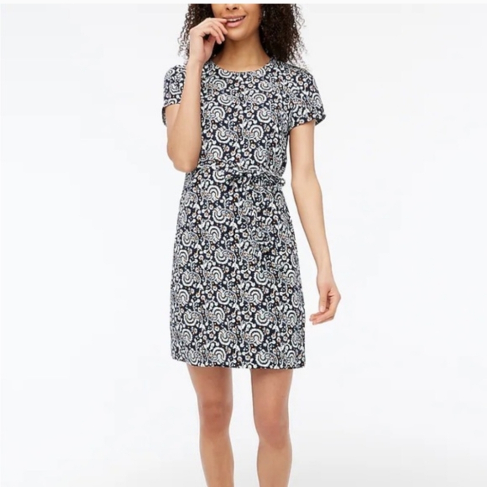 J.Crew Factory Lined Belted Suiting Dress 0P Navy Floral